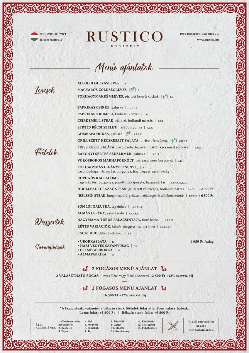 Rustico Menu Ajanlat 20261006